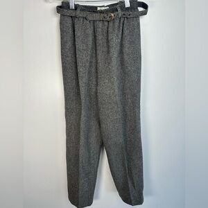 Women's Classic Vintage Gray Wool Tweed Trousers with Belt Size 8